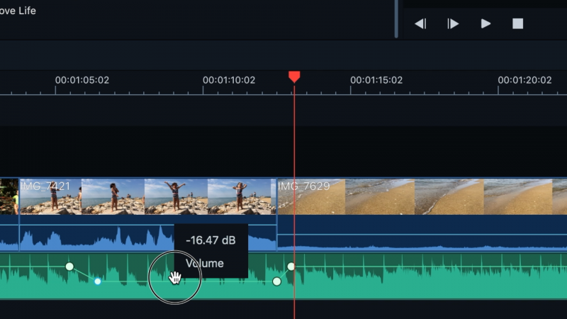 aggiustare il volume audio in Filmora 9