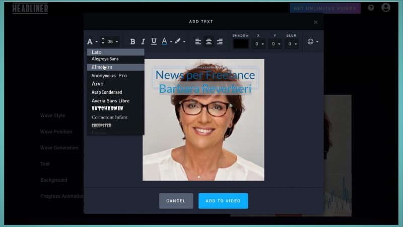 Headliner inserimento testi e foto