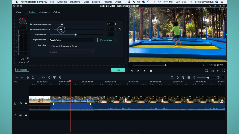 Creare una dissolvenza audio in Filmora 9